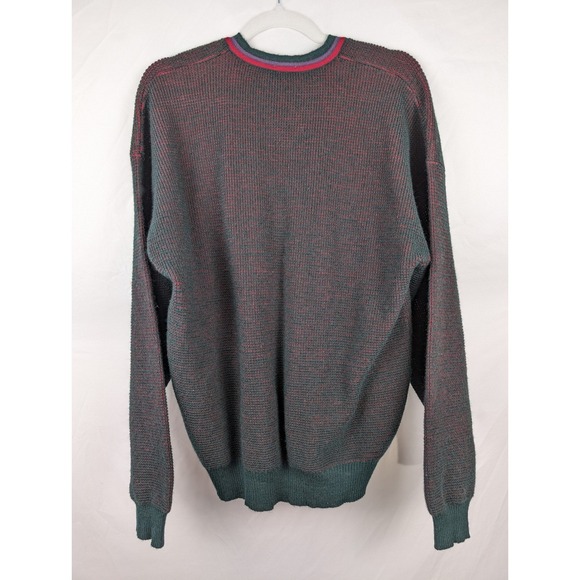 Vtg Wool V Neck Sweater Men Green L Preppy Academia Grandpa Ivy Grunge Fisherman - Picture 9 of 10